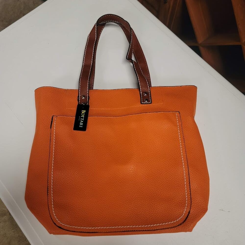 Bottari Orange Pebbled tote with snap tote bag inside, BEACH, Park, Travel NEW